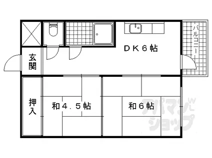 京都地下鉄東西線 椥辻駅 徒歩14分 5階建 築50年(2DK/4階)の間取り写真