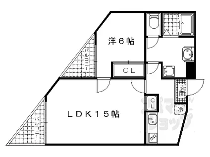 京都地下鉄東西線 椥辻駅 徒歩12分 3階建 築21年(1LDK/2階)の間取り写真