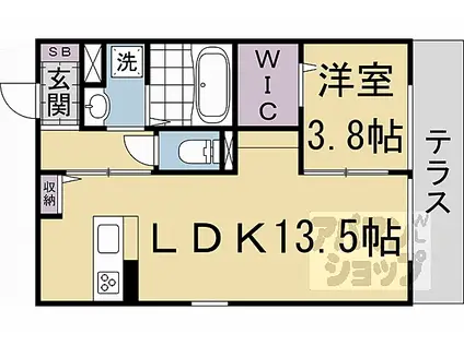 京都地下鉄東西線 東野駅(京都) 徒歩17分 3階建 築1年(1LDK/3階)の間取り写真