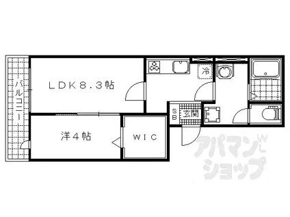 JR東海道・山陽本線 山科駅 徒歩2分 3階建 築8年(1LDK/2階)の間取り写真
