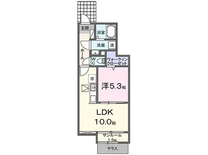 サンセールII B(1LDK/1階)の間取り写真