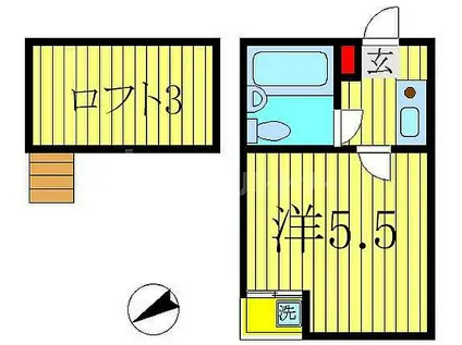 コスモ西(1K/2階)の間取り写真