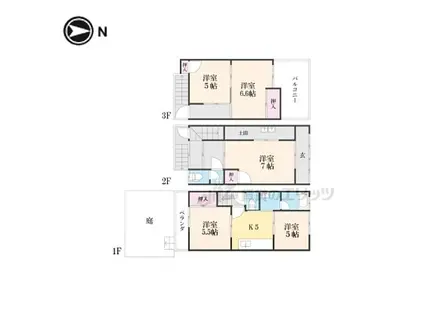京阪本線 藤森駅 徒歩5分 3階建 築45年(5DK)の間取り写真
