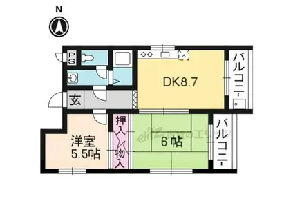 サンフェスタ東福寺A棟(2DK/2階)の間取り写真