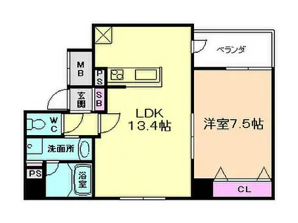 阪急神戸本線 中津駅(阪急) 徒歩2分 8階建 築12年(1LDK/5階)の間取り写真