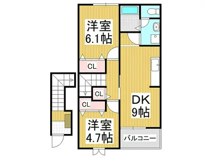JR大糸線 南豊科駅 徒歩12分 2階建 築21年(2DK/2階)の間取り写真