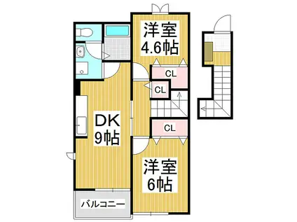 JR大糸線 一日市場駅 徒歩19分 2階建 築23年(2DK/2階)の間取り写真