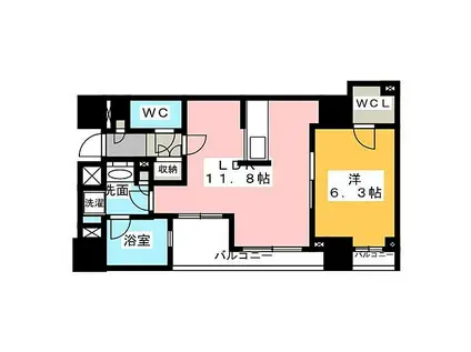 パークハビオ八丁堀(1LDK/6階)の間取り写真
