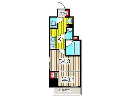 ザ・パークハビオ川口(1DK/9階)の間取り写真