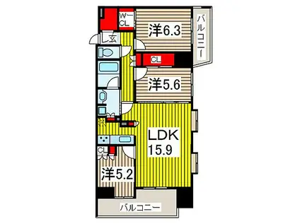 ブランズ川口栄町パークフロント(3LDK/8階)の間取り写真