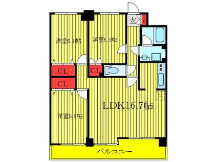 パークサイドハイツタケノヤ(3LDK/7階)の間取り写真