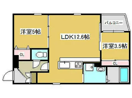 コティ姫路(2LDK/2階)の間取り写真
