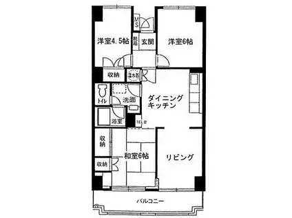 琴弾マンション(3LDK/5階)の間取り写真