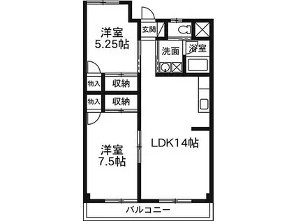 シャトレ南(2LDK/4階)の間取り写真