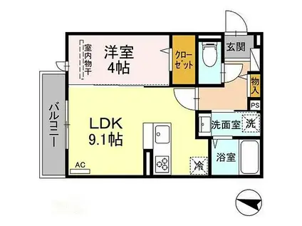 リライズ東雲(1LDK/3階)の間取り写真