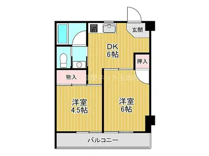 JR大阪環状線 寺田町駅 徒歩5分 6階建 築44年(2DK/2階)の間取り写真
