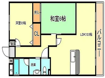 山陽電鉄本線 西新町駅 徒歩5分 6階建 築28年(2LDK/1階)の間取り写真