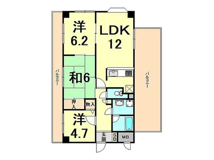 JR福知山線 中山寺駅 徒歩15分 5階建 築30年(3LDK/5階)の間取り写真
