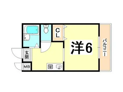 阪急伊丹線 伊丹駅(ＪＲ) 徒歩4分 6階建 築27年(1K/2階)の間取り写真
