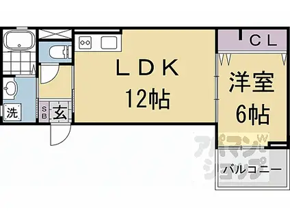JR山陰本線 太秦駅(ＪＲ) 徒歩9分 3階建 築7年(1LDK/3階)の間取り写真