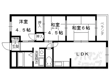 JR山陰本線 太秦駅(ＪＲ) 徒歩15分 5階建 築35年(3LDK/3階)の間取り写真