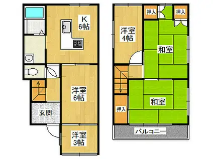 阪急神戸本線 西宮北口駅 徒歩15分 2階建 築41年(4K)の間取り写真