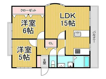 モンスフェール若松町(2LDK/3階)の間取り写真