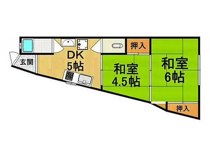 阪神本線 久寿川駅 徒歩5分 3階建 築55年(2DK/3階)の間取り写真