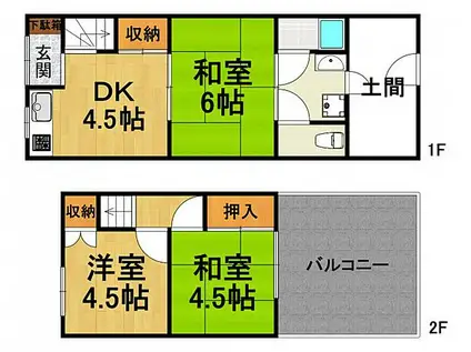 阪急神戸本線 塚口駅(阪急) 徒歩10分 2階建 築58年(3DK)の間取り写真