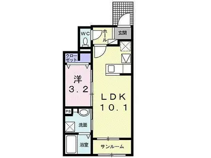 関東鉄道竜ヶ崎線 竜ケ崎駅 徒歩44分 2階建 築7年(1LDK/1階)の間取り写真