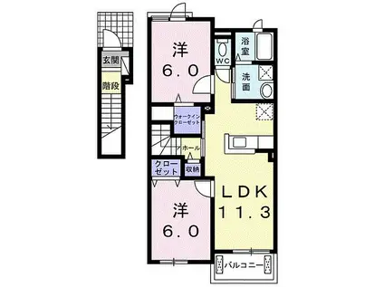 JR常磐線 土浦駅 バス乗車時間：12分 阿見坂上バス停で下車 徒歩5分 2階建 築11年(2LDK/2階)の間取り写真