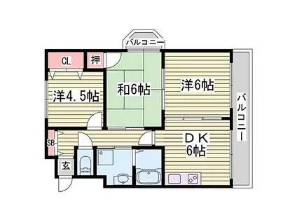 リゾティ英賀保(3DK/3階)の間取り写真