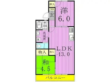 パークハイツ相川(2LDK/1階)の間取り写真