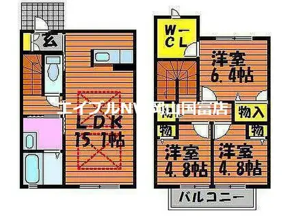 JR山陽本線 西川原駅 徒歩7分 2階建 築12年(3LDK)の間取り写真