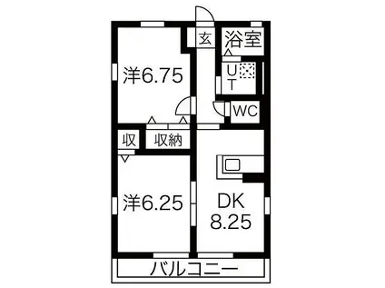 ルミエールいいくらB(2DK/2階)の間取り写真