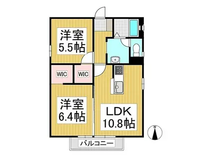 フレグランス太田部I(2LDK/1階)の間取り写真