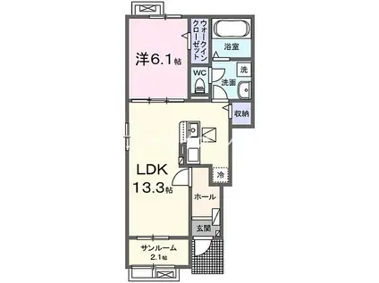 JR吉備線 東総社駅 徒歩22分 2階建 新築(1LDK/1階)の間取り写真