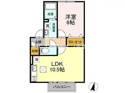 JR山陽本線 倉敷駅 徒歩26分 2階建 築16年(1LDK/1階)の間取り写真