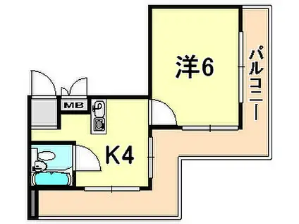 JR東海道・山陽本線 須磨海浜公園駅 徒歩1分 4階建 築36年(1K/3階)の間取り写真
