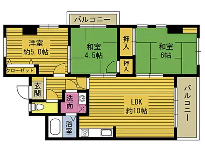JR日豊本線 牧駅(大分) 徒歩29分 3階建 築26年(3LDK/2階)の間取り写真