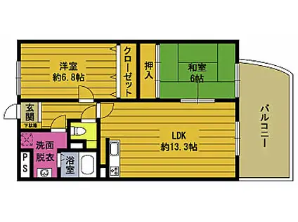 メジャーベル明治北(2LDK/1階)の間取り写真