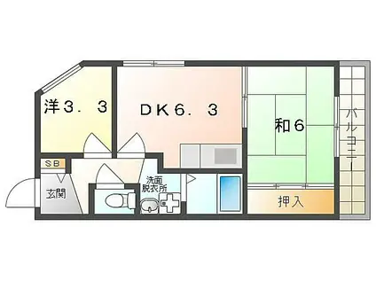 長寿堂恵佳IIBLD(2DK/3階)の間取り写真