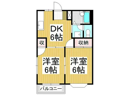 JR大糸線 北松本駅 徒歩55分 2階建 築30年(2DK/1階)の間取り写真