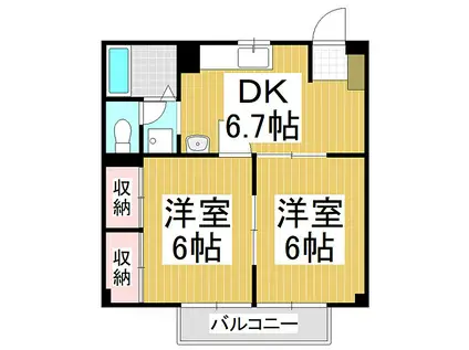 JR大糸線 北松本駅 徒歩52分 2階建 築28年(2DK/2階)の間取り写真
