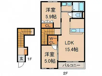 JR和歌山線 岩出駅 徒歩26分 2階建 築14年(2LDK/2階)の間取り写真