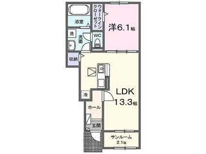 ヴィネットI(1LDK/1階)の間取り写真