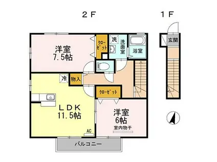 JR予讃線 丸亀駅 徒歩34分 2階建 築20年(2LDK/2階)の間取り写真