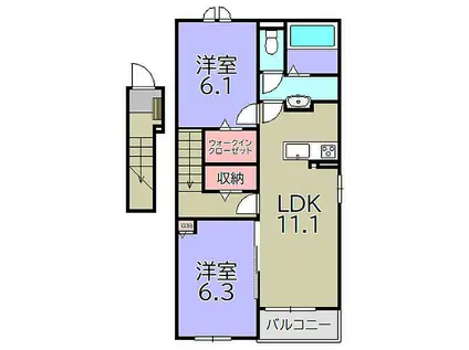 メゾンルミネ五個荘II(2LDK/2階)の間取り写真