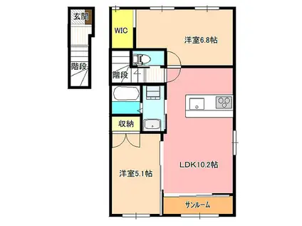 松尾上溝アパート(2LDK/2階)の間取り写真
