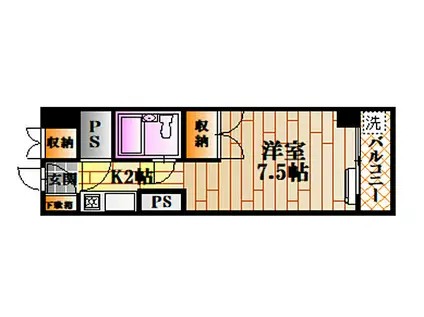 JR可部線 可部駅 徒歩5分 4階建 築39年(ワンルーム/4階)の間取り写真